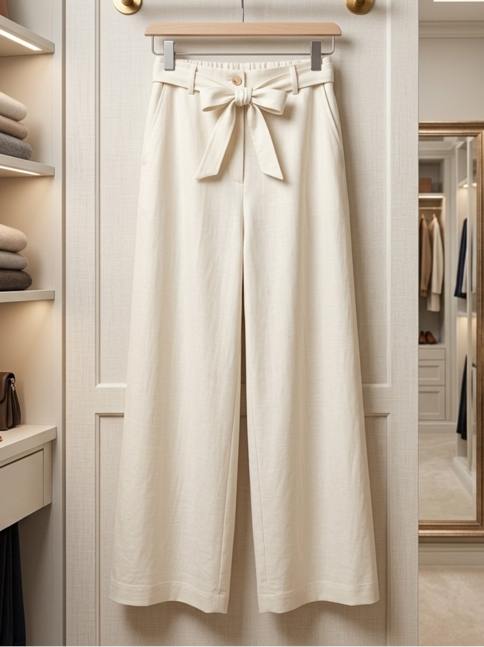 White wide leg elastic waist pants Coastal Grandma Beach Pockets size Large